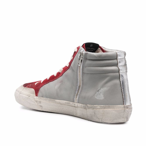 Golden Goose GGDB Men's Slide Zip High Top Sneaker in Red and Grey - Picture 3 of 4